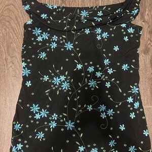 Susan Lawrence Black Dress with Blue and Green Floral Design